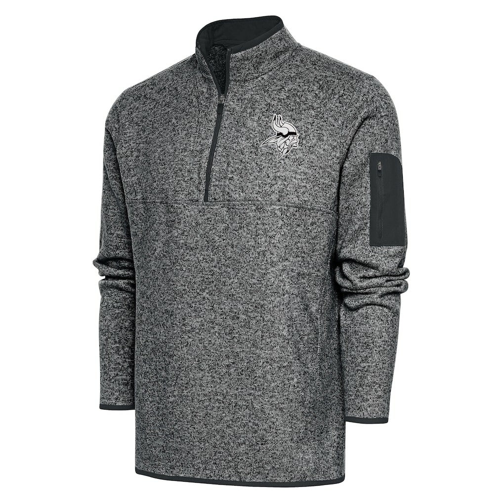 Minnesota Vikings Antigua Metallic Logo Fortune Quarter-Zip Jacket - Heather Charcoal - NFL