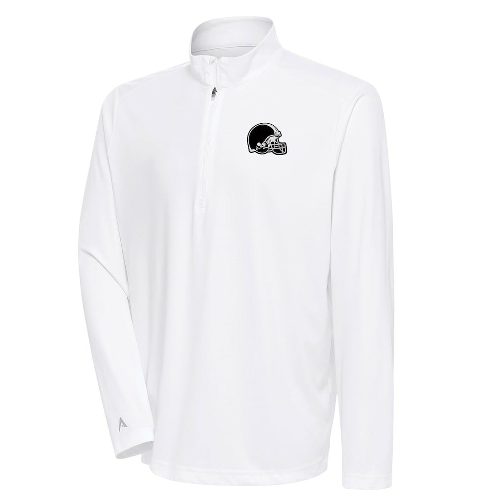 Cleveland Browns Antigua Metallic Logo Tribute Quarter-Zip Top - White - NFL