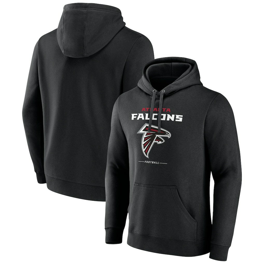 Atlanta Falcons Logo Team Lockup Fitted Pullover Hoodie - Black - NFL