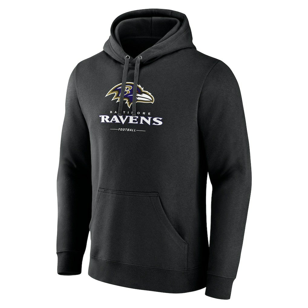 Baltimore Ravens Logo Team Lockup Fitted Pullover Hoodie - Black - NFL