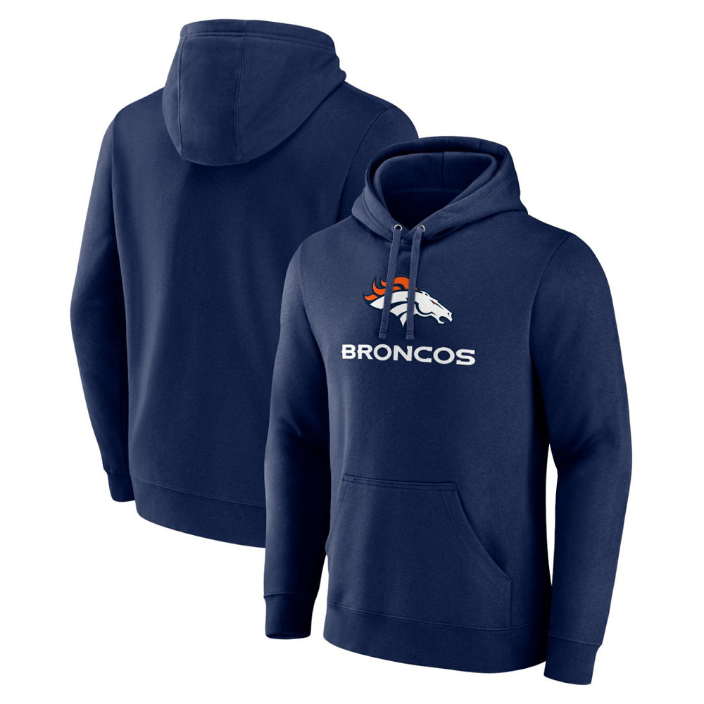 Denver Broncos Logo Team Lockup Fitted Pullover Hoodie - Navy - NFL
