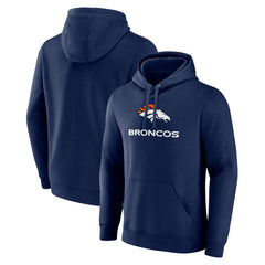 Denver Broncos Logo Team Lockup Fitted Pullover Hoodie - Navy - NFL