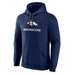 Denver Broncos Logo Team Lockup Fitted Pullover Hoodie - Navy - NFL