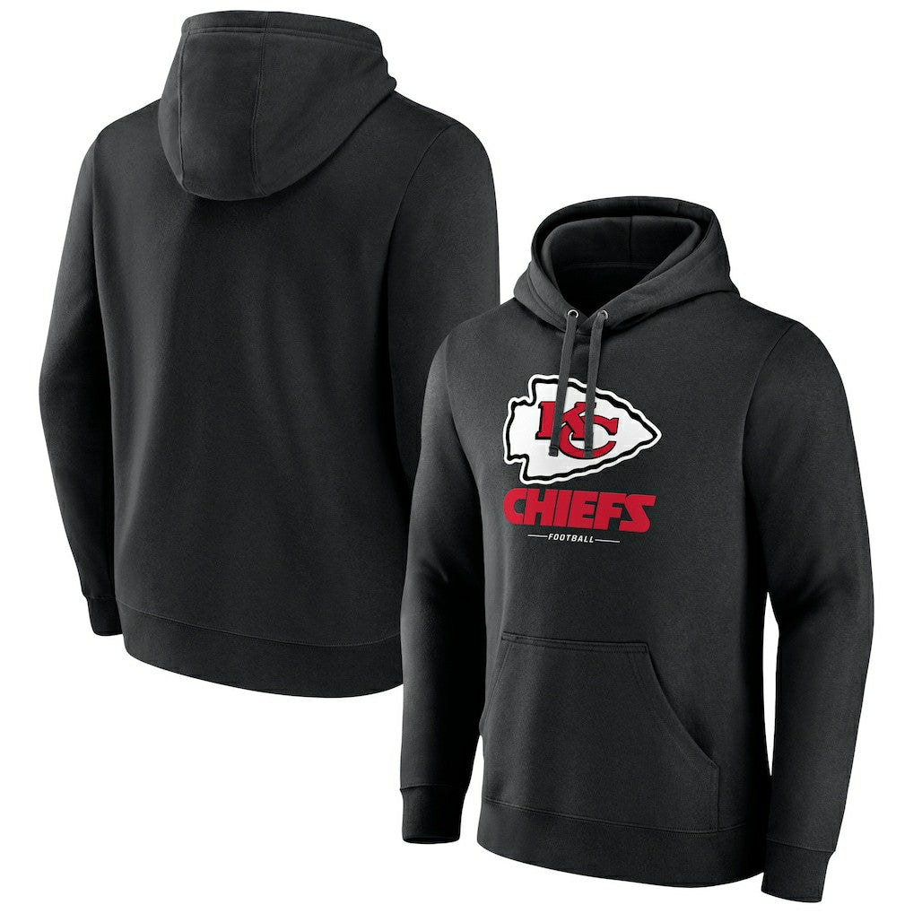 Kansas City Chiefs Logo Team Lockup Fitted Pullover Hoodie - Black - NFL