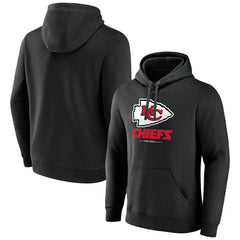 Kansas City Chiefs Logo Team Lockup Fitted Pullover Hoodie - Black - NFL