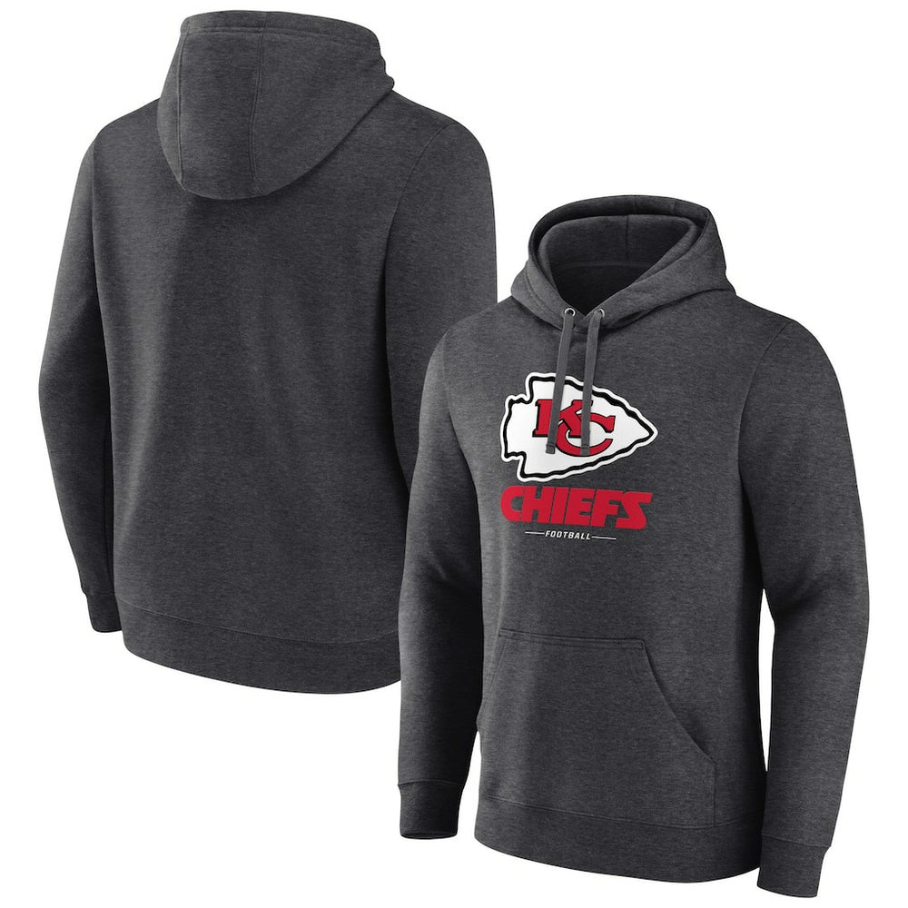 Kansas City Chiefs Logo Team Lockup Fitted Pullover Hoodie - Charcoal - NFL