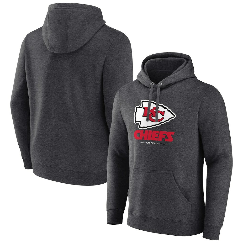 Kansas City Chiefs Logo Team Lockup Fitted Pullover Hoodie - Charcoal - NFL