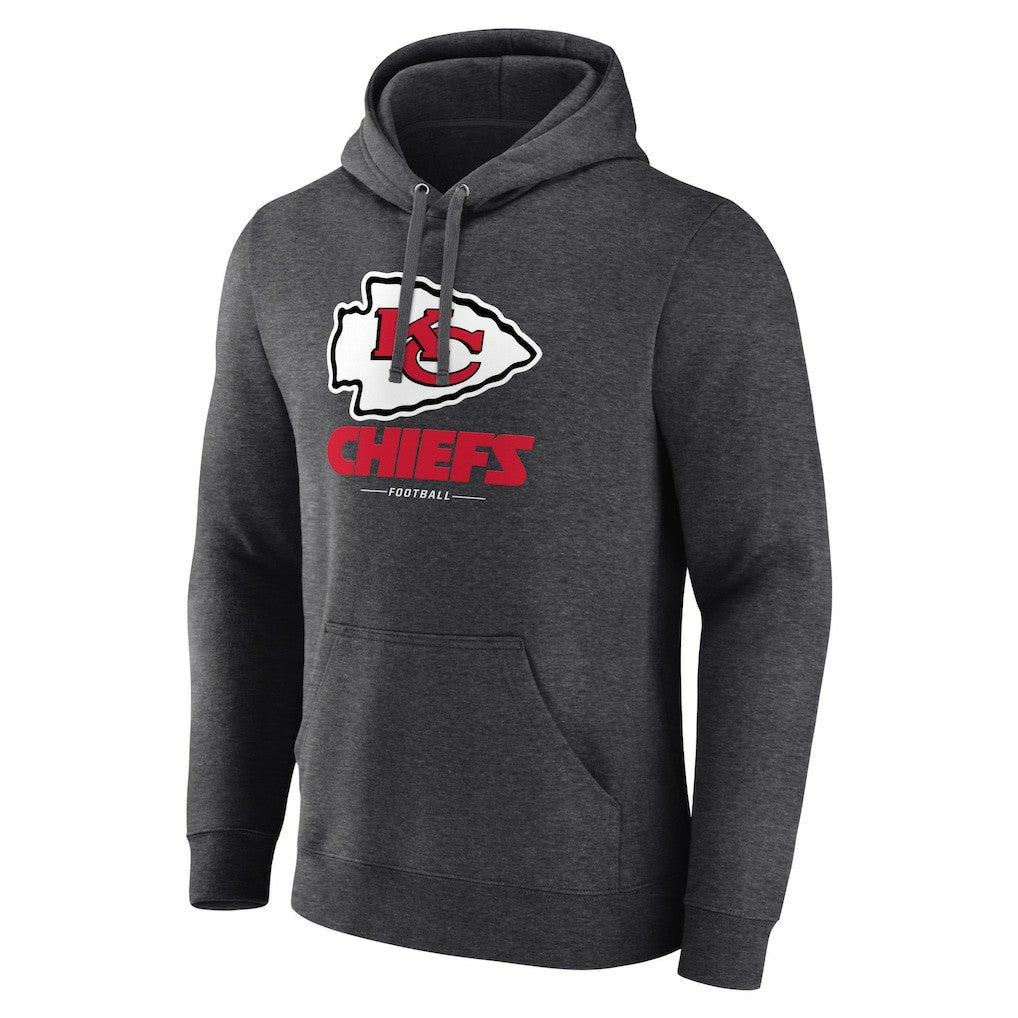 Kansas City Chiefs Logo Team Lockup Fitted Pullover Hoodie - Charcoal - NFL