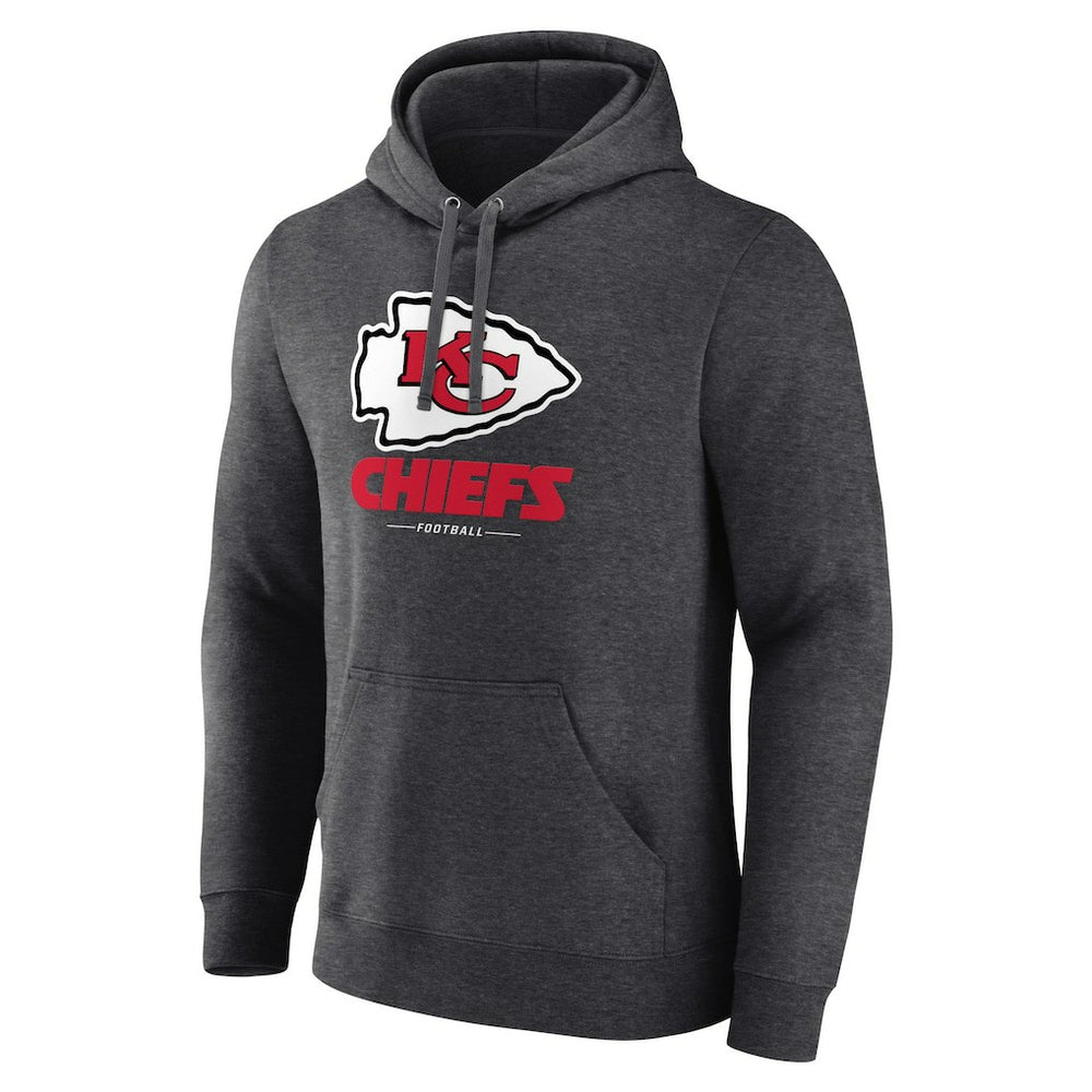 Kansas City Chiefs Logo Team Lockup Fitted Pullover Hoodie - Charcoal - NFL