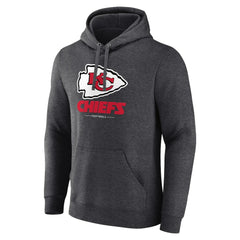 Kansas City Chiefs Logo Team Lockup Fitted Pullover Hoodie - Charcoal - NFL
