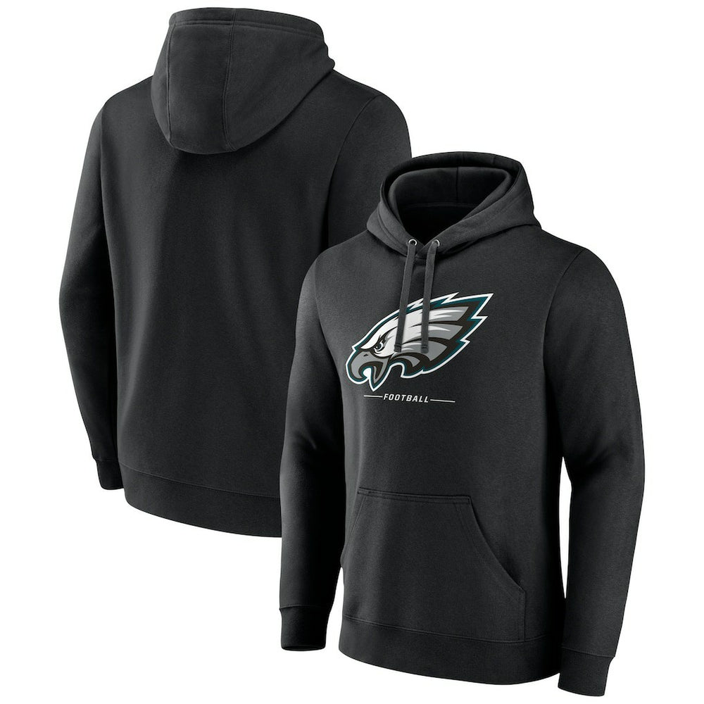 Philadelphia Eagles Logo Team Lockup Fitted Pullover Hoodie - Black - NFL