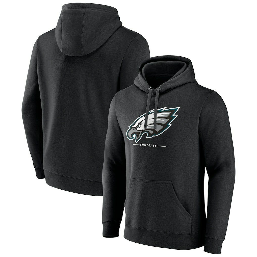 Philadelphia Eagles Logo Team Lockup Fitted Pullover Hoodie - Black - NFL