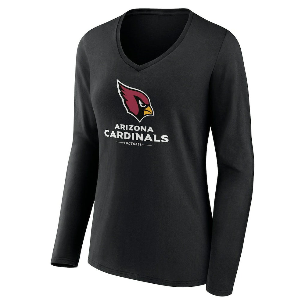 Arizona Cardinals Women's Logo Team Lockup Long Sleeve V-Neck T-Shirt - Black - NFL