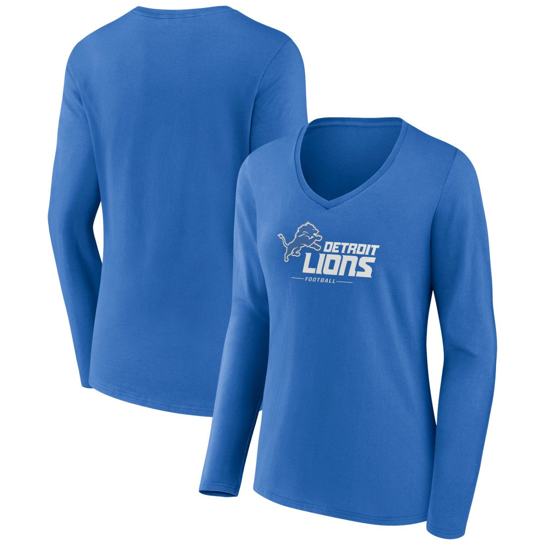 Detroit Lions Women's Logo Team Lockup Long Sleeve V-Neck T-Shirt - Blue - NFL