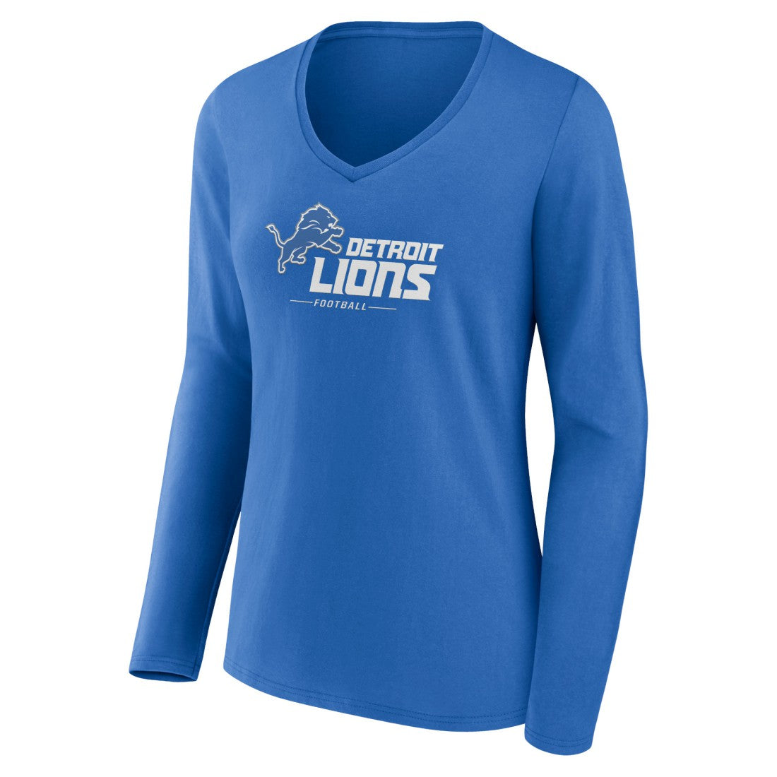Detroit Lions Women's Logo Team Lockup Long Sleeve V-Neck T-Shirt - Blue - NFL