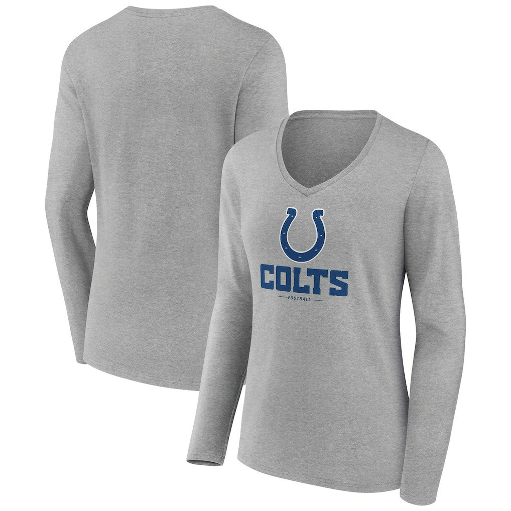 Indianapolis Colts Women's Logo Team Lockup Long Sleeve V-Neck T-Shirt - Heather Gray - NFL