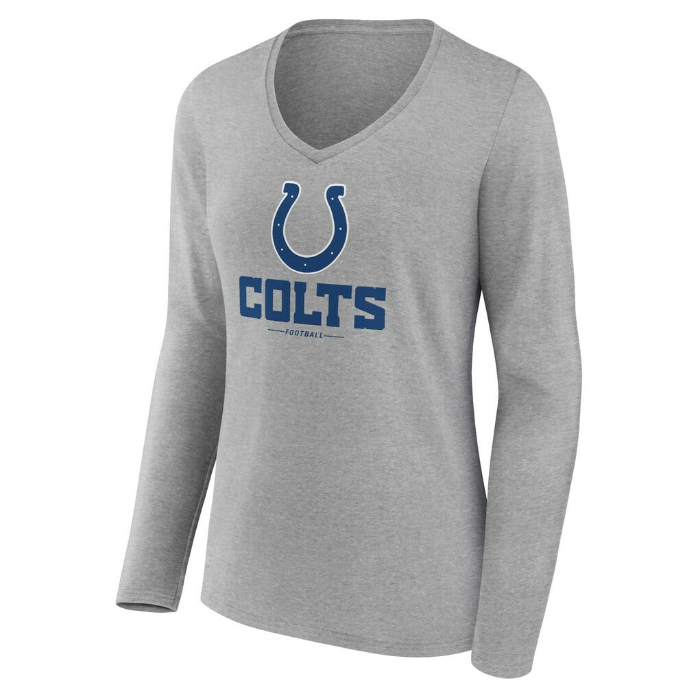 Indianapolis Colts Women's Logo Team Lockup Long Sleeve V-Neck T-Shirt - Heather Gray - NFL
