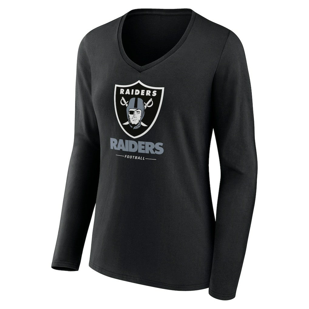 Las Vegas Raiders Women's Logo Team Lockup Long Sleeve V-Neck T-Shirt - Black - NFL