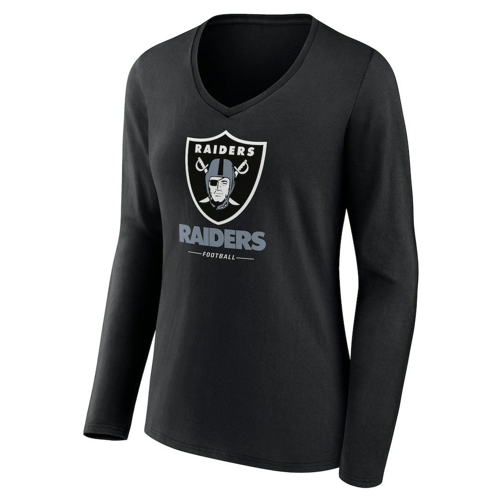 Las Vegas Raiders Women's Logo Team Lockup Long Sleeve V-Neck T-Shirt - Black - NFL
