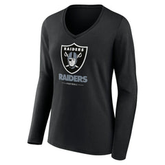 Las Vegas Raiders Women's Logo Team Lockup Long Sleeve V-Neck T-Shirt - Black - NFL
