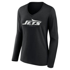 New York Jets Women's Logo Team Lockup Long Sleeve V-Neck T-Shirt - Black - NFL