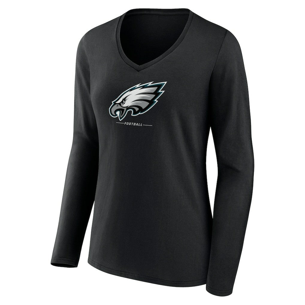 Philadelphia Eagles Women's Logo Team Lockup Long Sleeve V-Neck T-Shirt - Black - NFL