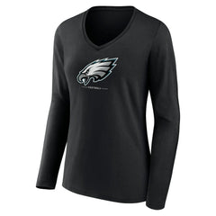 Philadelphia Eagles Women's Logo Team Lockup Long Sleeve V-Neck T-Shirt - Black - NFL