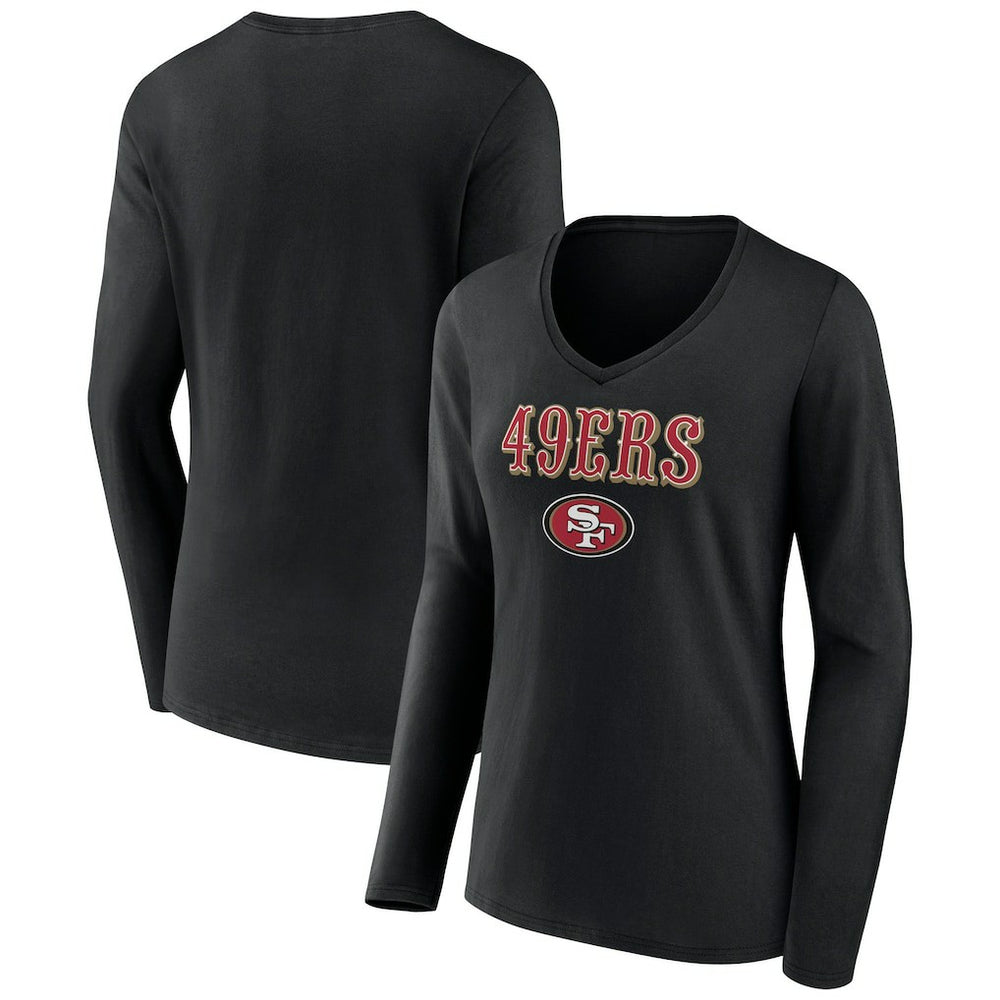 San Francisco 49ers Women's Logo Team Lockup Long Sleeve V-Neck T-Shirt - Black - NFL