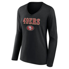 San Francisco 49ers Women's Logo Team Lockup Long Sleeve V-Neck T-Shirt - Black - NFL