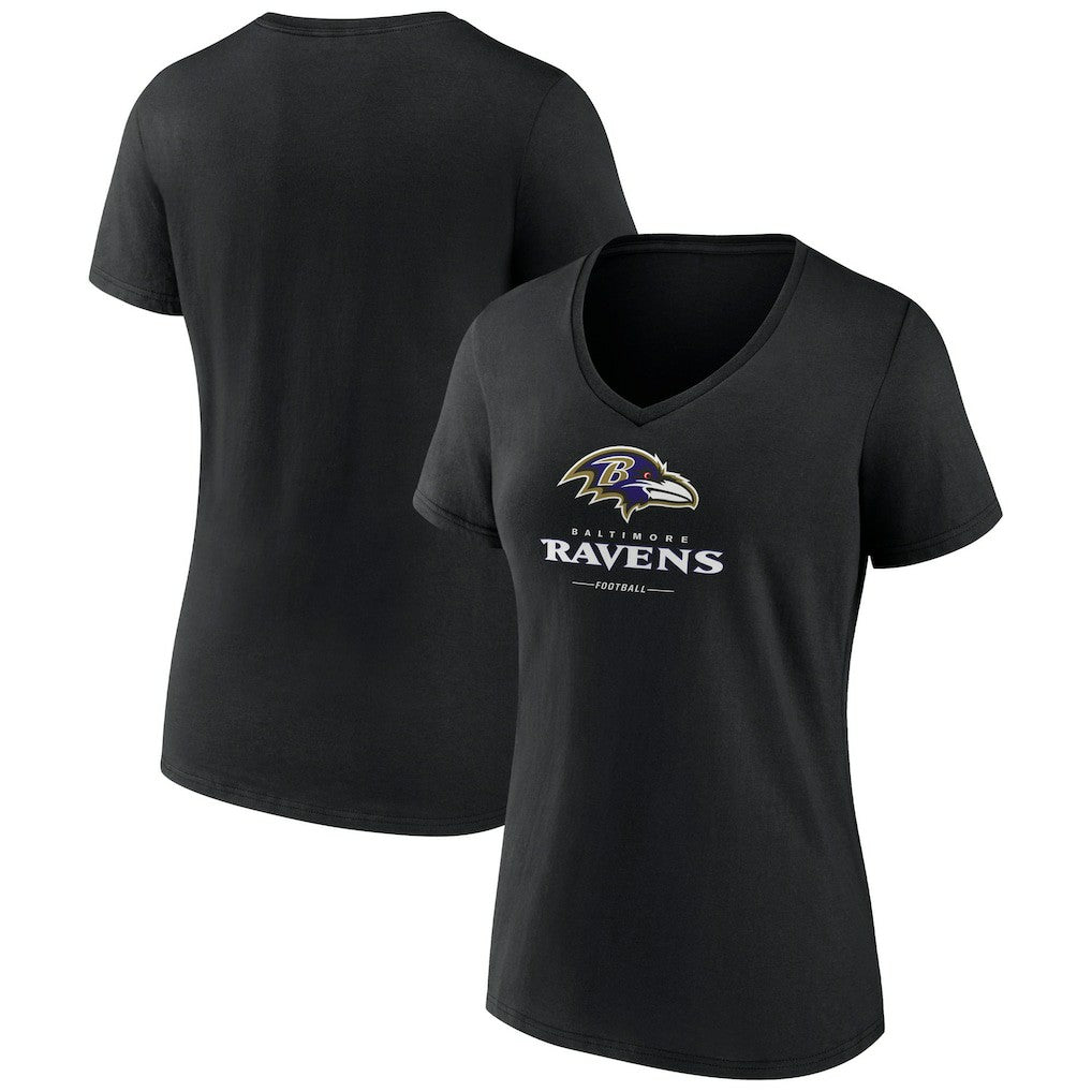 Baltimore Ravens Women's Logo Team Lockup V-Neck T-Shirt - Black - NFL