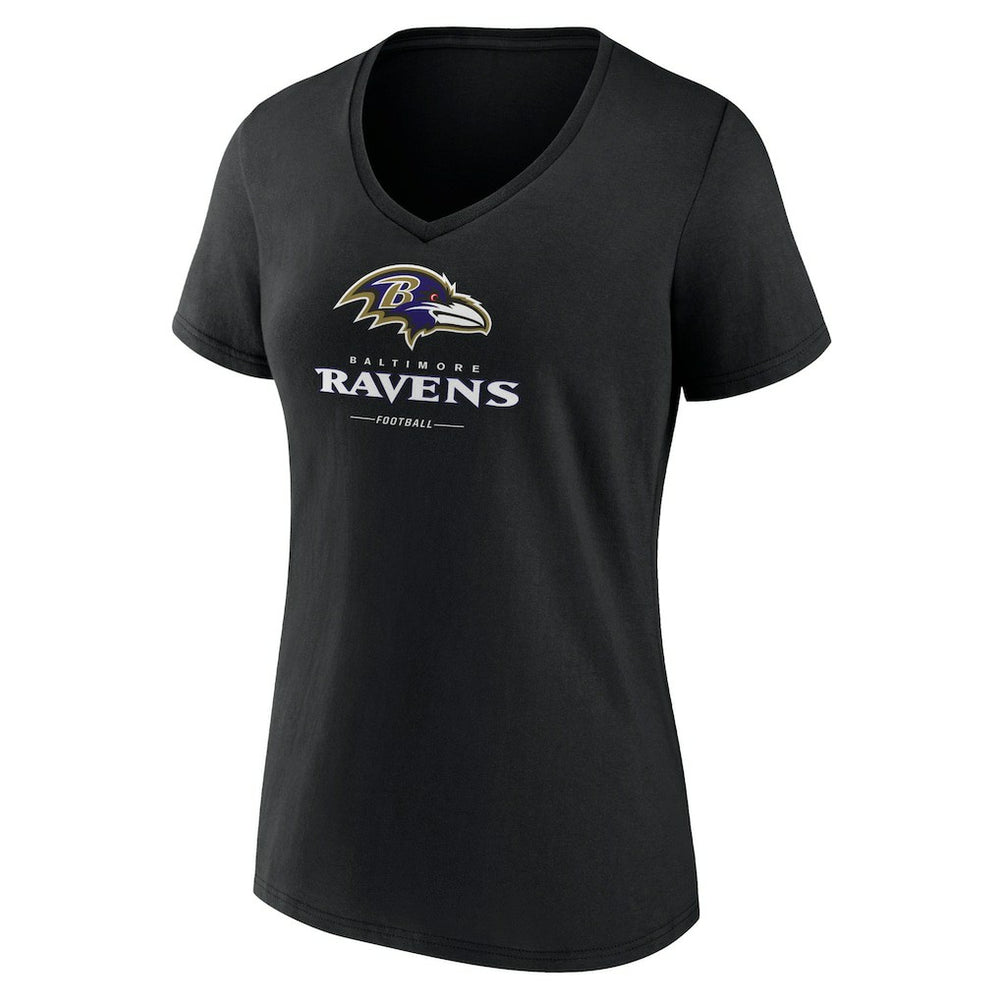 Baltimore Ravens Women's Logo Team Lockup V-Neck T-Shirt - Black - NFL