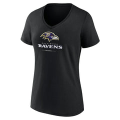 Baltimore Ravens Women's Logo Team Lockup V-Neck T-Shirt - Black - NFL