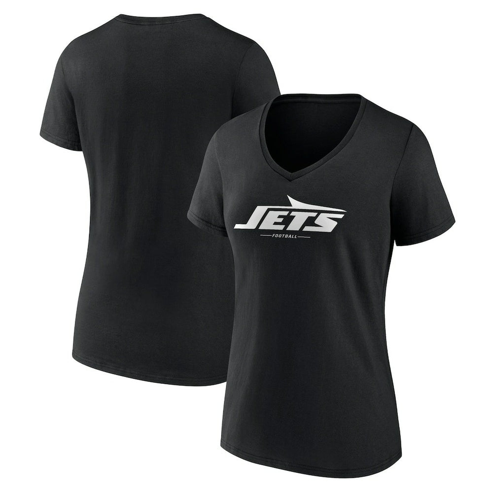 New York Jets Women's Logo Team Lockup V-Neck T-Shirt - Black - NFL