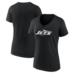 New York Jets Women's Logo Team Lockup V-Neck T-Shirt - Black - NFL