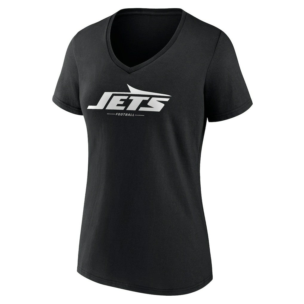 New York Jets Women's Logo Team Lockup V-Neck T-Shirt - Black - NFL