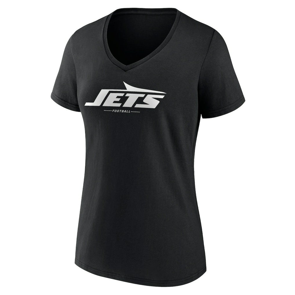 New York Jets Women's Logo Team Lockup V-Neck T-Shirt - Black - NFL