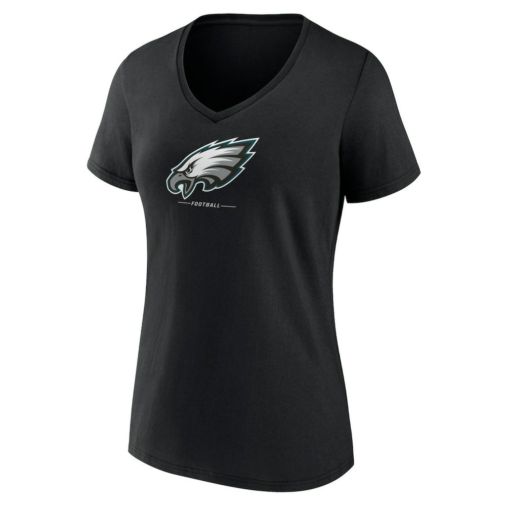 Philadelphia Eagles Women's Logo Team Lockup V-Neck T-Shirt - Black - NFL