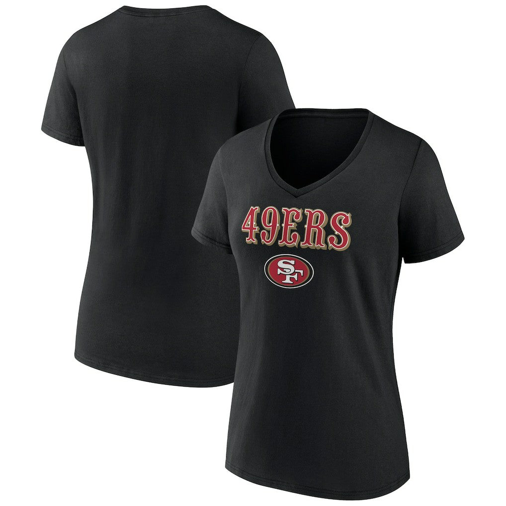 San Francisco 49ers Women's Logo Team Lockup V-Neck T-Shirt - Black - NFL