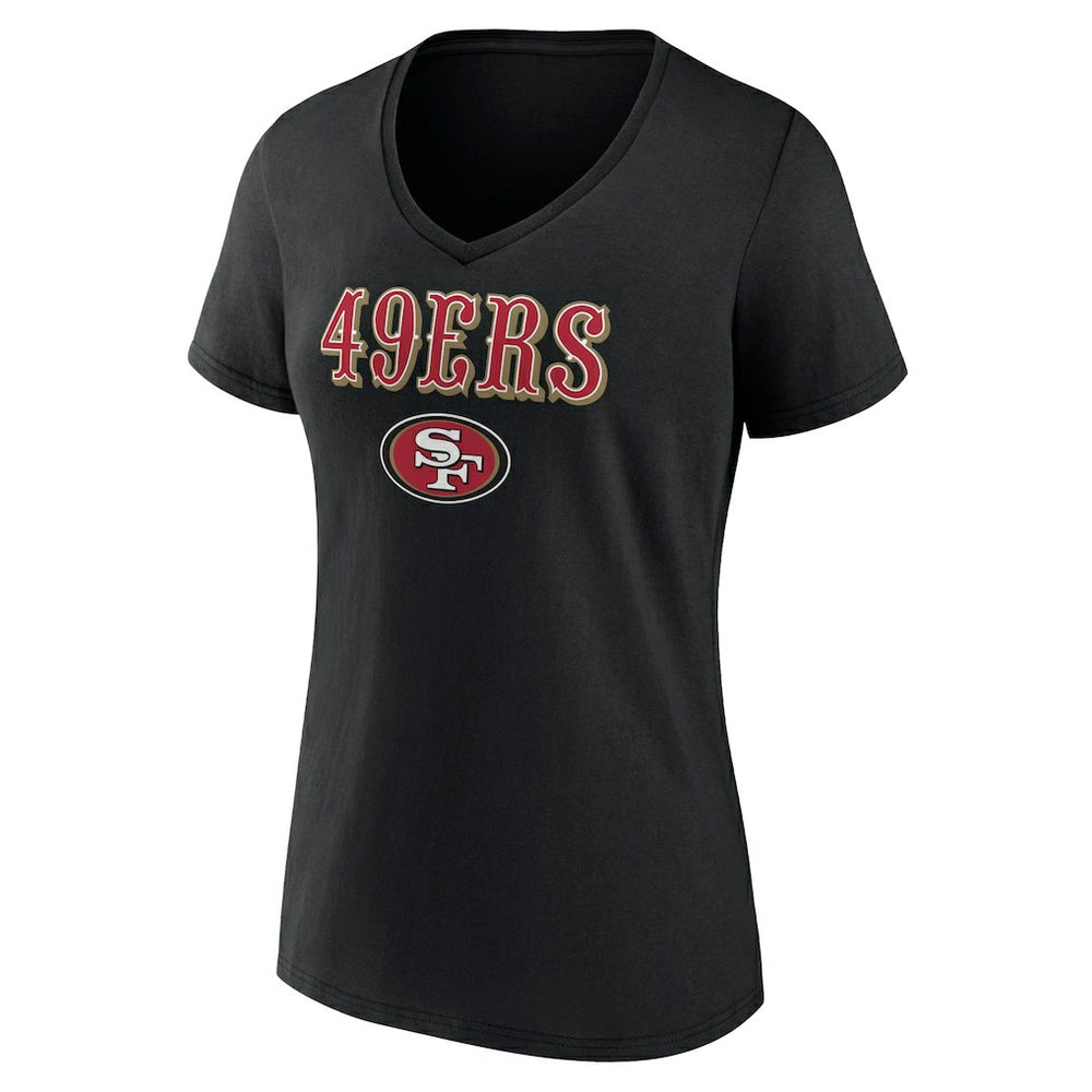 San Francisco 49ers Women's Logo Team Lockup V-Neck T-Shirt - Black - NFL