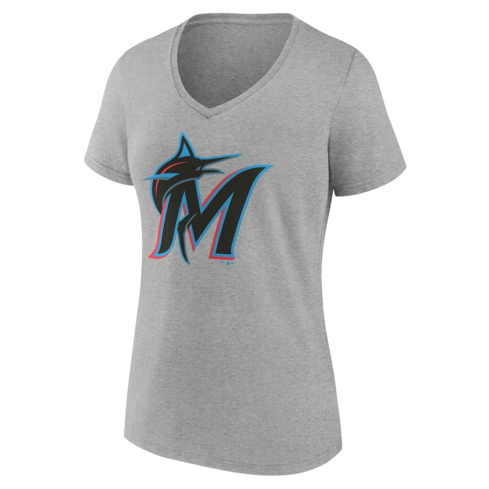 Miami Marlins Women's Official Logo V-Neck T-Shirt Outlet