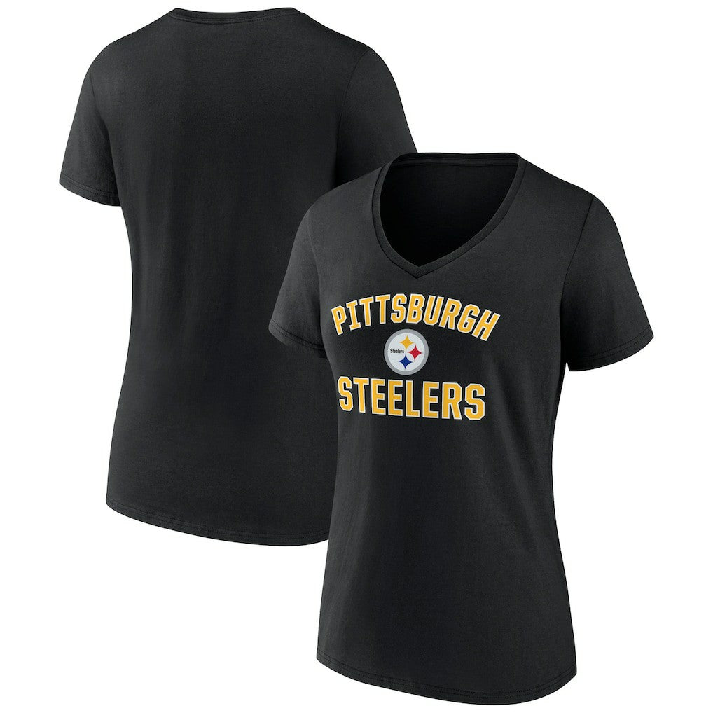 Pittsburgh Steelers Women's Victory Arch Team V-Neck T-Shirt - Black - NFL