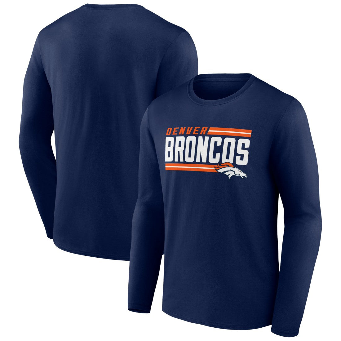 Denver Broncos On Side Stripe Team Long Sleeve T-Shirt - Navy - NFL