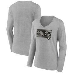 Las Vegas Raiders Women's On Side Stripe Long Sleeve V-Neck T-Shirt - Gray - NFL
