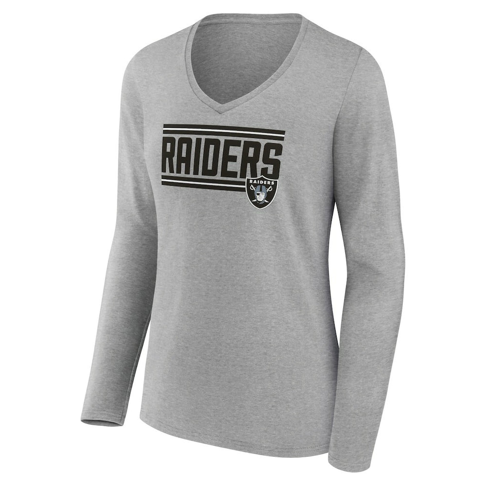 Las Vegas Raiders Women's On Side Stripe Long Sleeve V-Neck T-Shirt - Gray - NFL