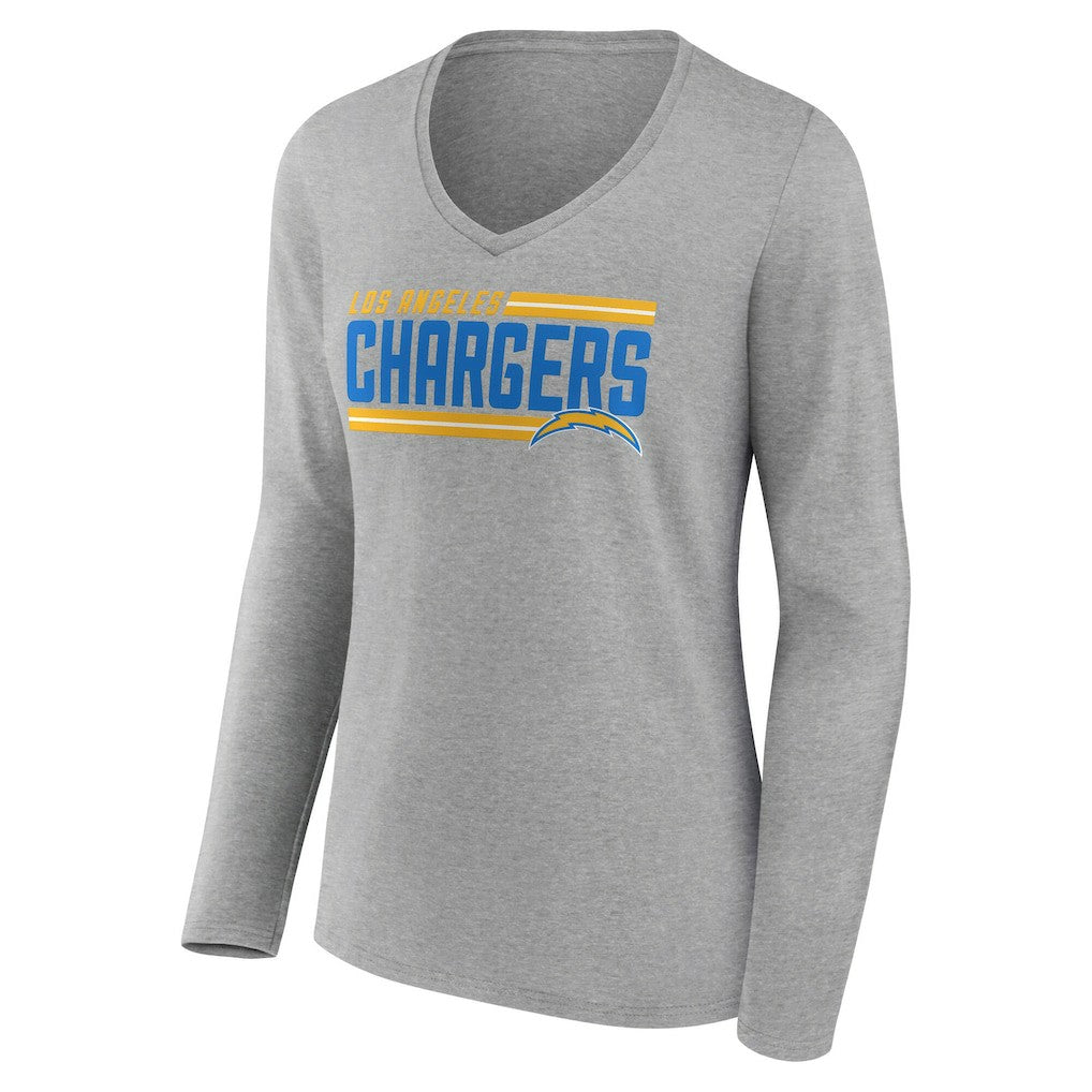 Los Angeles Chargers Women's On Side Stripe Long Sleeve V-Neck T-Shirt - Gray - NFL