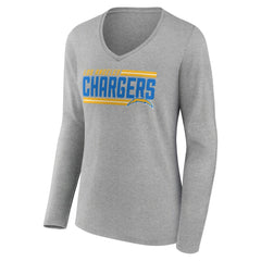 Los Angeles Chargers Women's On Side Stripe Long Sleeve V-Neck T-Shirt - Gray - NFL