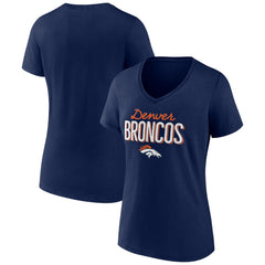 Denver Broncos Women's Nostalgia V-Neck T-Shirt - Navy - NFL