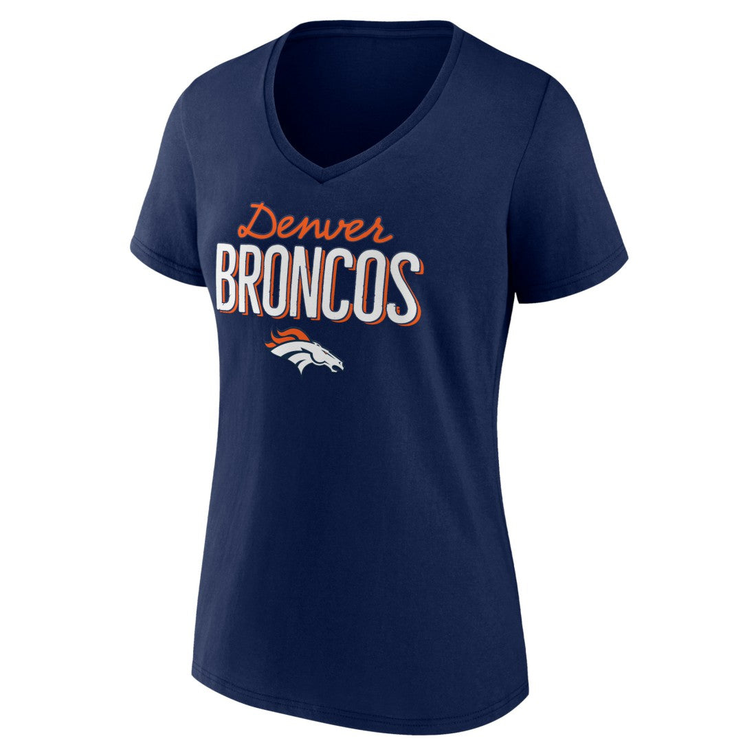 Denver Broncos Women's Nostalgia V-Neck T-Shirt - Navy - NFL