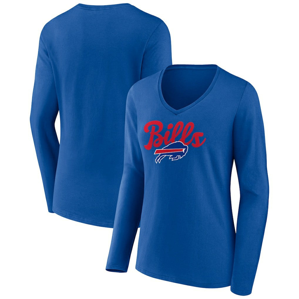 Buffalo Bills Women's Freehand Team Long Sleeve V-Neck T-Shirt - Royal - NFL