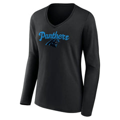 Carolina Panthers Women's Freehand Team Long Sleeve V-Neck T-Shirt - Black - NFL
